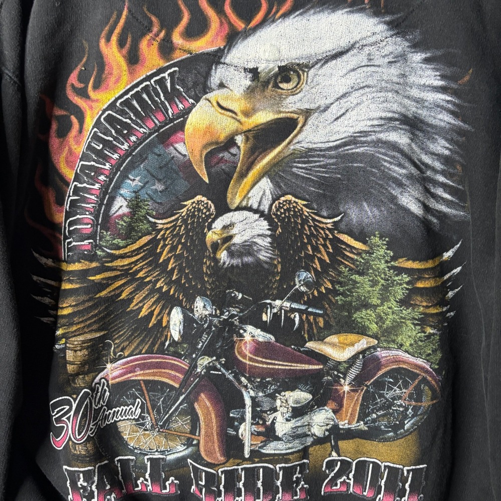 Pacific & Co Tomahawk Fall Ride 2011 Biker Hoodie Black Eagle Flames Mens Small - Picture 5 of 9